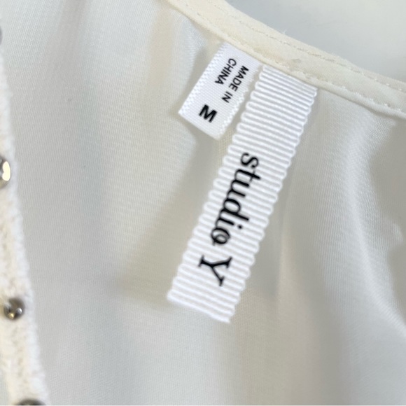 Sheer sleeveless white blouse crochet sequin décolletage ombré tie dye blue - Picture 8 of 11